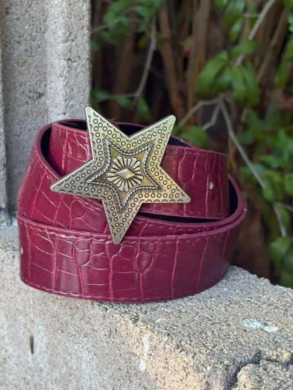 Burgundy Red Belt with Star Buckle